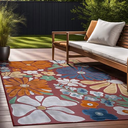 Outdoor Rug 9x12 Large Modern Floral Tropical Area Rugs for Outdoor and Indoor Patio Easy to Clean Non Shedding Living Room Porch Garden Washable Outside Carpet (108 Sq Ft)