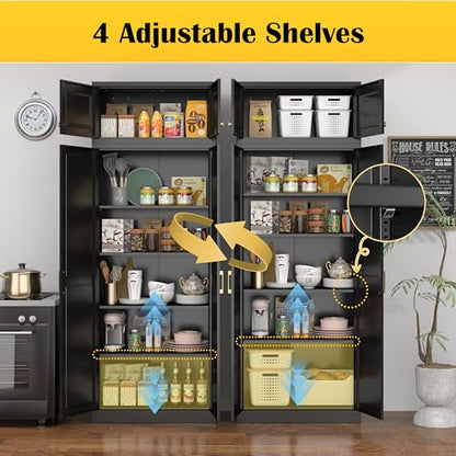 86"Metal Pantry Storage Cabinet with Doors & 4 Adjustable Shelves