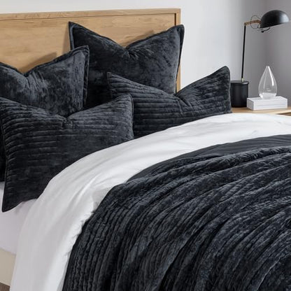 Stripe Channel Luxury Velvet Quilt Set Queen Size