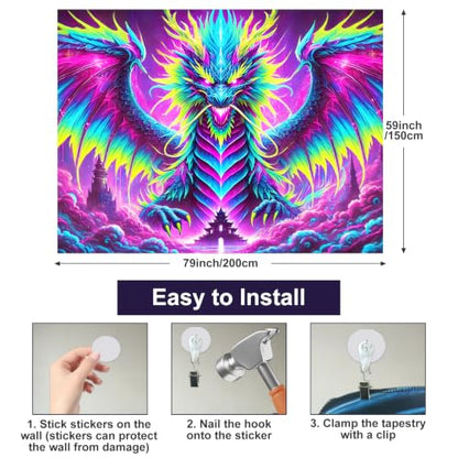 Blacklight Tapestry Fire Dragon Neon Decor 78 x 59 Inch
