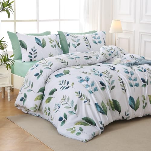 Grey Green Foliage Full Comforter Set