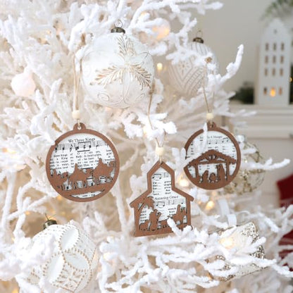 18 Pieces Sheet Music Nativity Scene Christmas Tree Ornaments Set (18 Count)