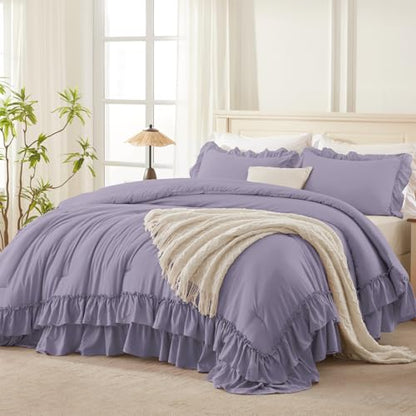 Grayish Purple Ruffle Full Size Comforter Set