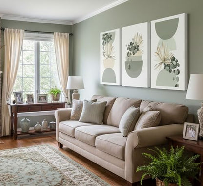 3 Pcs Neutral Abstract Sage Green Boho Canvas Wall Art 16x24in (3 Count)
