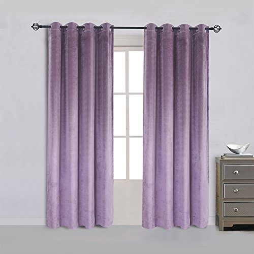 Super Soft Luxury Velvet Set of 2 Lavender Flannel Blackout Curtains Panel Drapes Grommet 52Wx72L inch Purplish Pink