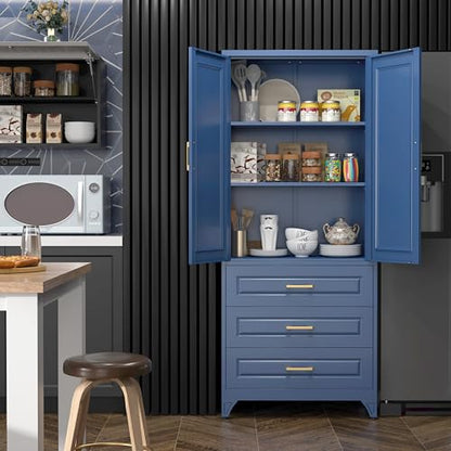 75" Metal Storage Cabinet with Doors and 2 Adjustable Shelves