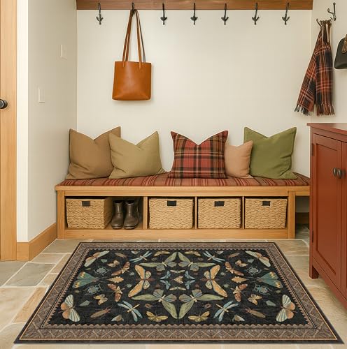 Black Front Door Mat Indoor Entrance Non Slip Washable (12 Sq Ft)