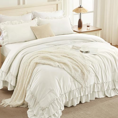 Ivory Ruffle Comforter Set Queen Size