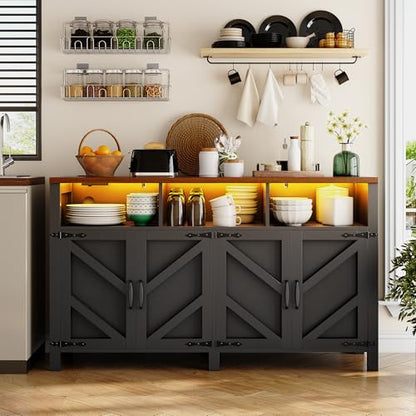 Buffet Sideboard with Storage with Power Outlets & LED Light