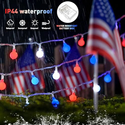 33ft 100 LED Red White and Blue Lights Battery Operated