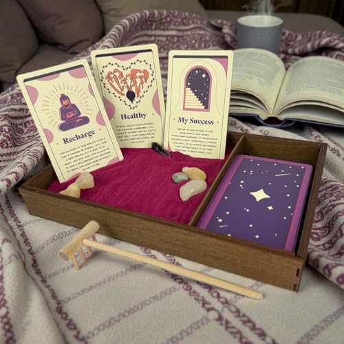Wooden Zen Garden with Daily Affirmation Cards for Women and Men