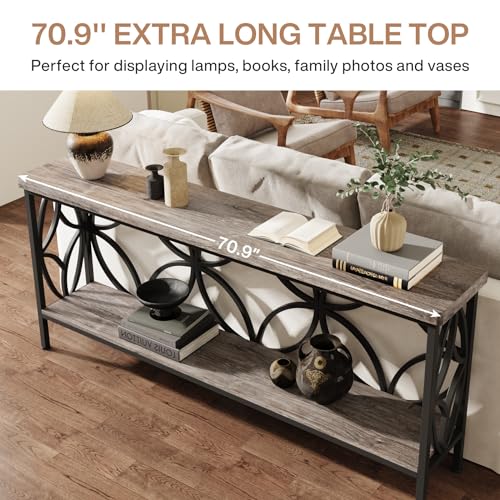 Sofa Table 70.9 Inch Industrial Behind Couch Table with Storage Shelves