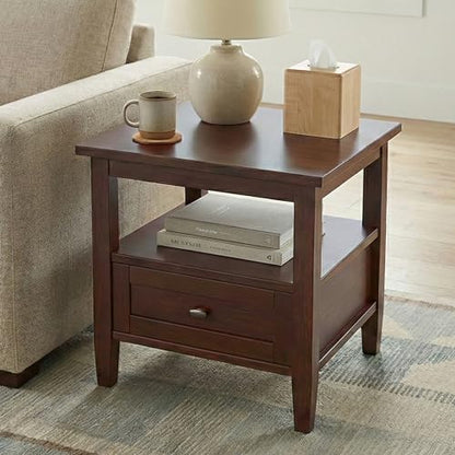 Warm Shaker 20" Wide Solid Wood End Table in Russet Brown