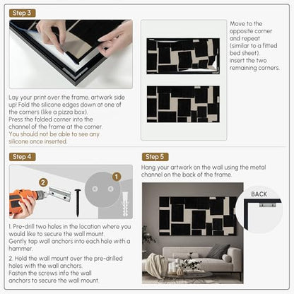 36"x72" Extra Large Framed Wall Art Modern Abstract Black and Beige Geometric Blocks for Home Living Room Bedroom Decor
