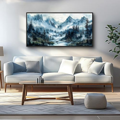 Black Framed Canvas Wall Art For Living Room Large Wall Decor For Office Bedroom Home Decorations Mountain Wall Painting Fog Forest Landscape Pictures Prints Posters Artwork 20x40 In