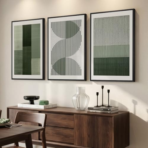 Large Framed Sage Green Abstract Wall Art for Living Room (3 Count)