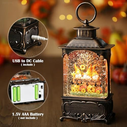 Fall Snow Globe Lantern Gnome Snow Globe Fall Decorations for Home Autumn Harvest Decor with Timer