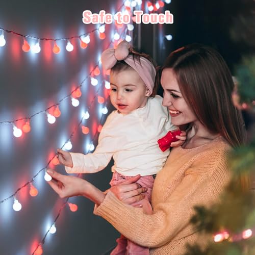 Connectable 100 LED Globe Red and White Christmas Lights Indoor