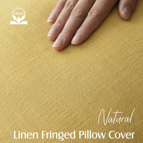 Decorative Linen Fringe Throw Pillow Covers 18×18 Ginger Yellow (2 Count)