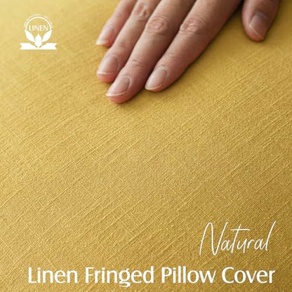 Decorative Linen Fringe Throw Pillow Covers 18×18 Ginger Yellow (2 Count)