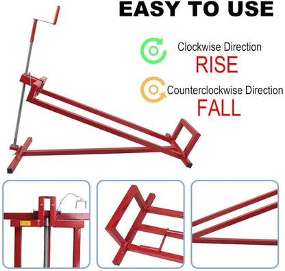 Lawn Mower Lift Jack -Lifting Platform 882 Lbs Capacity for Garden Tractors and Lawn Mowers with Manual Handle & Power Tool Extension Handle (Red)