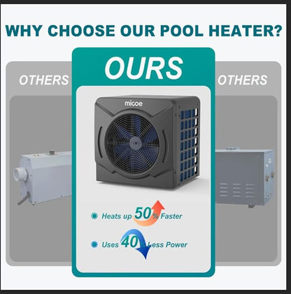 MICOE 17000 BTU Energy Efficient Electric Pool Heater - for Above Ground Pools Up to 15ft (8/11/15ft) & 5,000 Gallons, Ultra Quiet 50dB, 110V/120V with Easy Install Kit