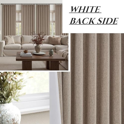 Dark Flax Linen Pinch Pleated Dining Room Extra Length Curtains 100 Inches Long (2 Count)