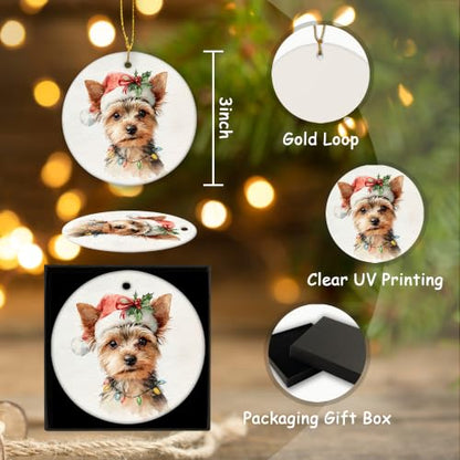 Santa Yorkshire Terrier Christmas Ceramic Ornament