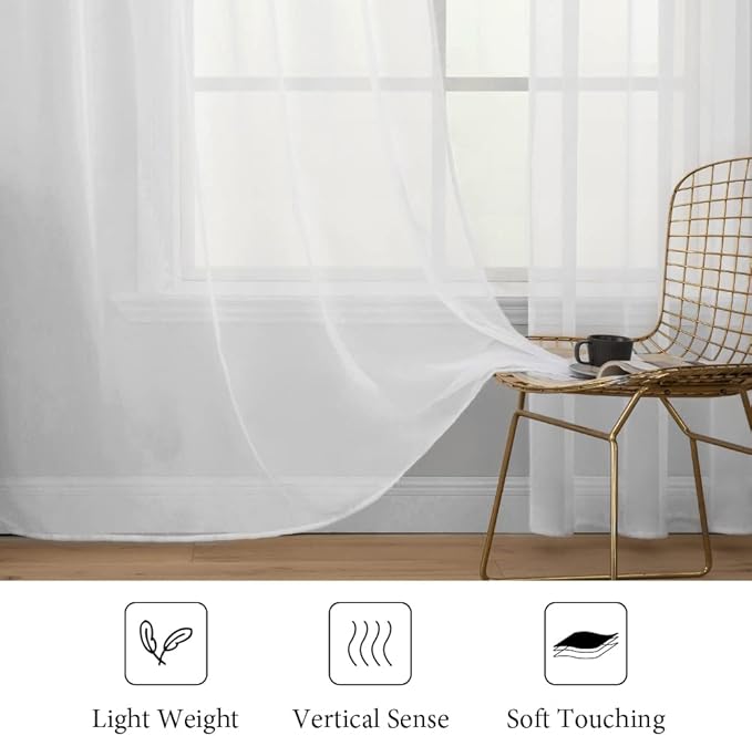 MIULEE 2 Panels Solid Color White Sheer Window Curtains Elegant Window Voile Panels/Drapes/Treatment for Bedroom Living Room (54 X 102 Inches White)
