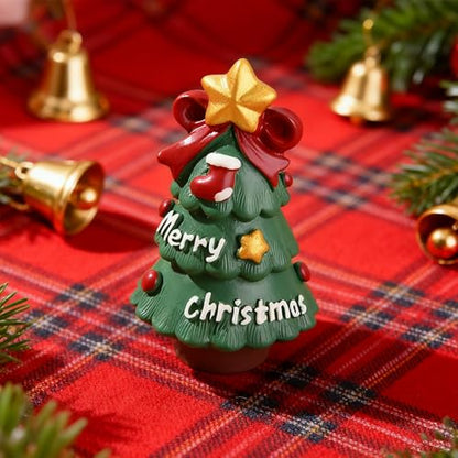 Christmas Cute Tree Statue Figurines Desk Ornament Xmas Decorations Cartoon Mini Christmas Tree Figurines for Festive Home and Office Desktop Decor Display Ornaments