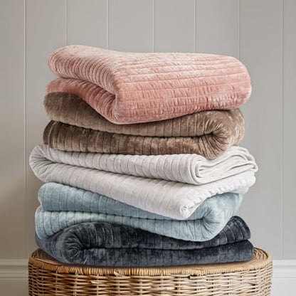 Stripe Channel Luxury Velvet Quilt Set King Size