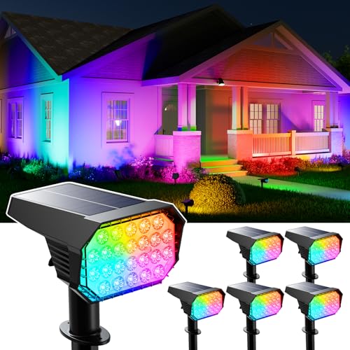 6 Pack Color Changing Solar Powered Outdoor Spot Lights Waterproof 24 LEDs (6 Count)