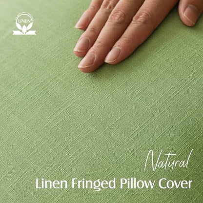 Decorative Linen Fringe Throw Pillow Covers 24×24 Lime Green (2 Count)