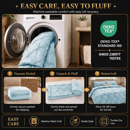 Queen Comforter Set Light Blue (7 Count)