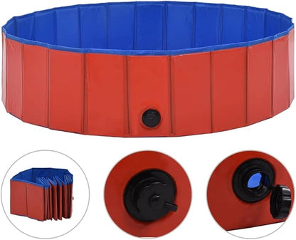 Foldable Dog Swimming Pool, Foldable Pet Swimming Pool, Portable Dog Pool, Bath Pool Collapsible Dog Pet Pool Bathing Tub, 47.2"x11.8" PVC Red