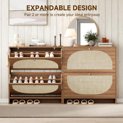 Rattan Arched Accent Shoe Storage Cabinet