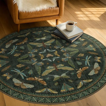 Black Insect 5ft Round Washable Living Room Rugs (25 Sq Ft)