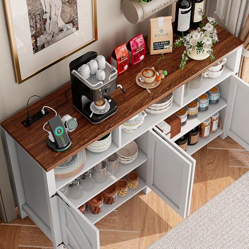 Buffet Sideboard with Storage with Power Outlets & LED Light