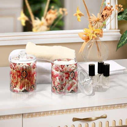 2 Pack Qtip Holder Organizer Dispenser Japanese Flowers Pattern Bathroom Storage Canister Cotton Ball Holder Container for Cotton Pads (2 Count)