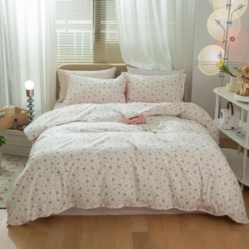 Garden Pink Floral Comforter Set Queen Size Vintage Boho Floral Bedding Comforter Queen with 2 Pillowcases Fluffy Soft All Seasons Bedding Set Cottagecore Flowers Botanical Comforter Set