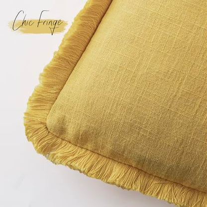 Decorative Linen Fringe Throw Pillow Covers 20×20 Ginger Yellow (2 Count)