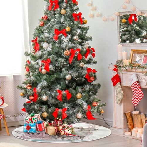 48 Inch Pink Elk Christmas Tree Skirt for New Year Party Decorations and Xmas Tree Mat