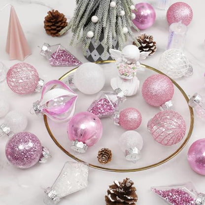 34PCS Pink White Christmas Ball Ornaments Set for Tree Decor (34 Count)