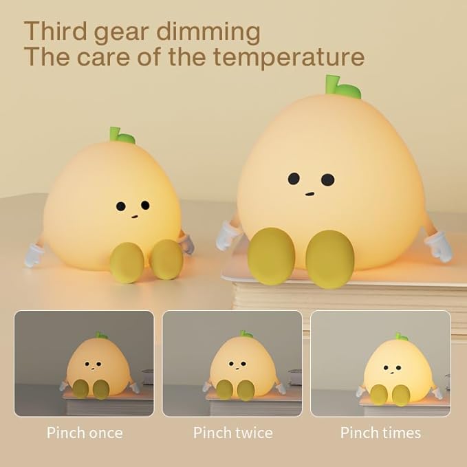 Grapefruit Night Light for Nursery - Silicone Touch Lamp, 3 Adjustable Brightness, USB-C Rechargeable, Baby-Safe Bedside Light, Toddler Sleep Training & Kids Room Decor