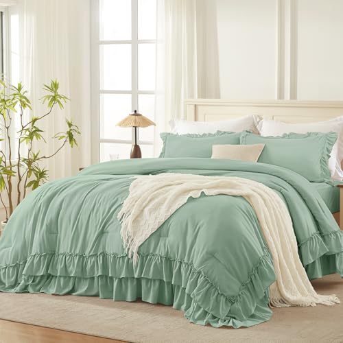 Sage Ruffle Comforter Set Queen Size
