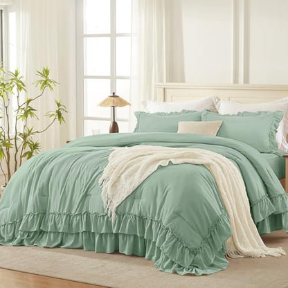 Sage Ruffle Comforter Set Queen Size