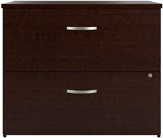 Bush Business Furniture Office in an Hour 2 Drawer Lateral File Cabinet in Mocha Cherry | Locking Storage for Letter, Legal, and A4-size Documents