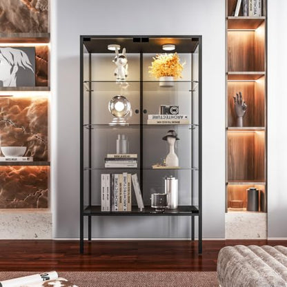 Iron Frame Glass Display Cabinet with LED