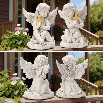Solar Garden Statues Angel with Cross