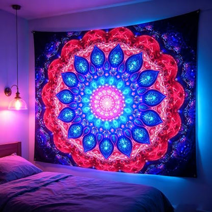 Blacklight Mandala Tapestry for Bedroom